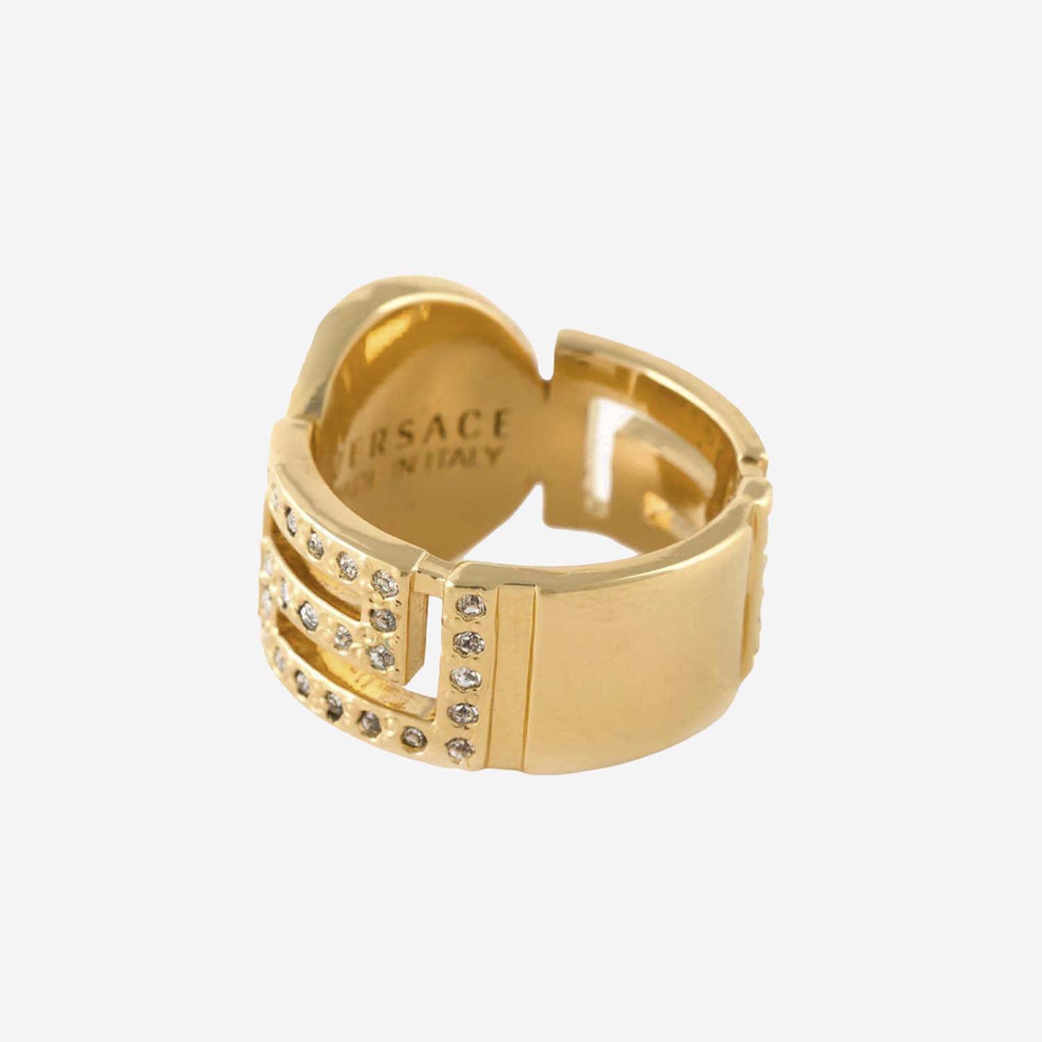 Shop Versace La Medusa Ring With Crystals In Golden