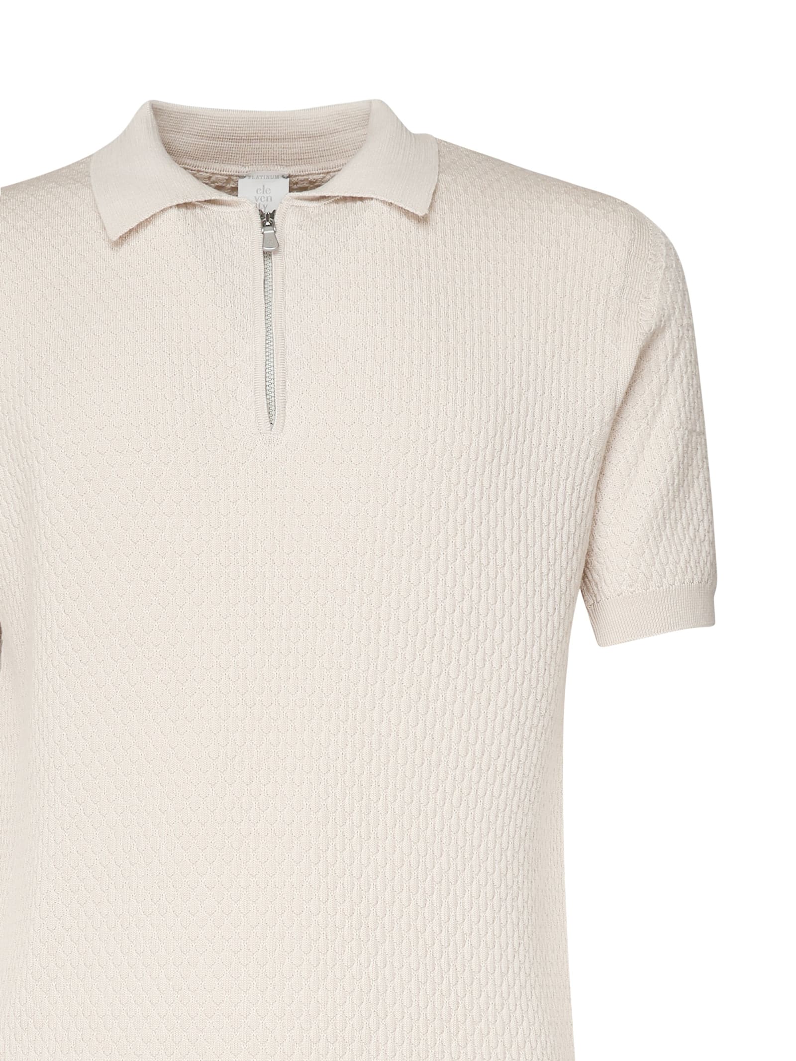 Eleventy Zip Collar Polo Textured Fabric In Sabbia