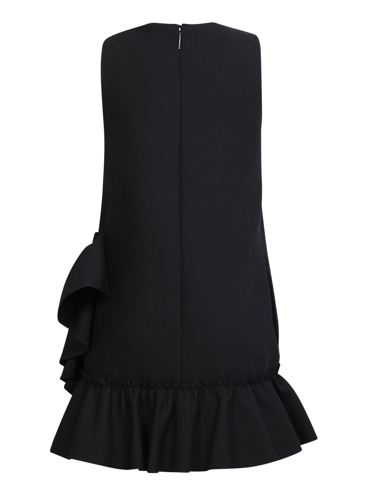 Shop Msgm Ruffled Crewneck Sleeveless Dress In Black