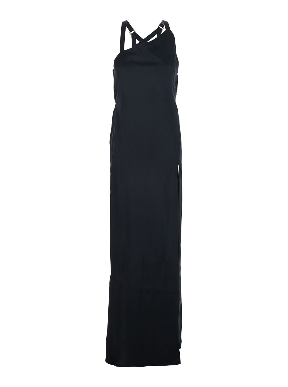 Attico Black Sleeveless Long Dress With Criss-crossed Adjustable Straps And Open Rear In Viscose Woman In Black