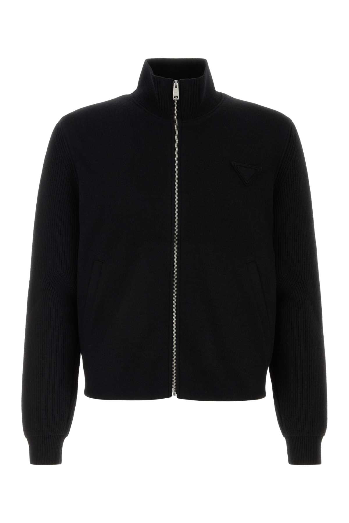 Prada Black Stretch Wool Blend Cardigan