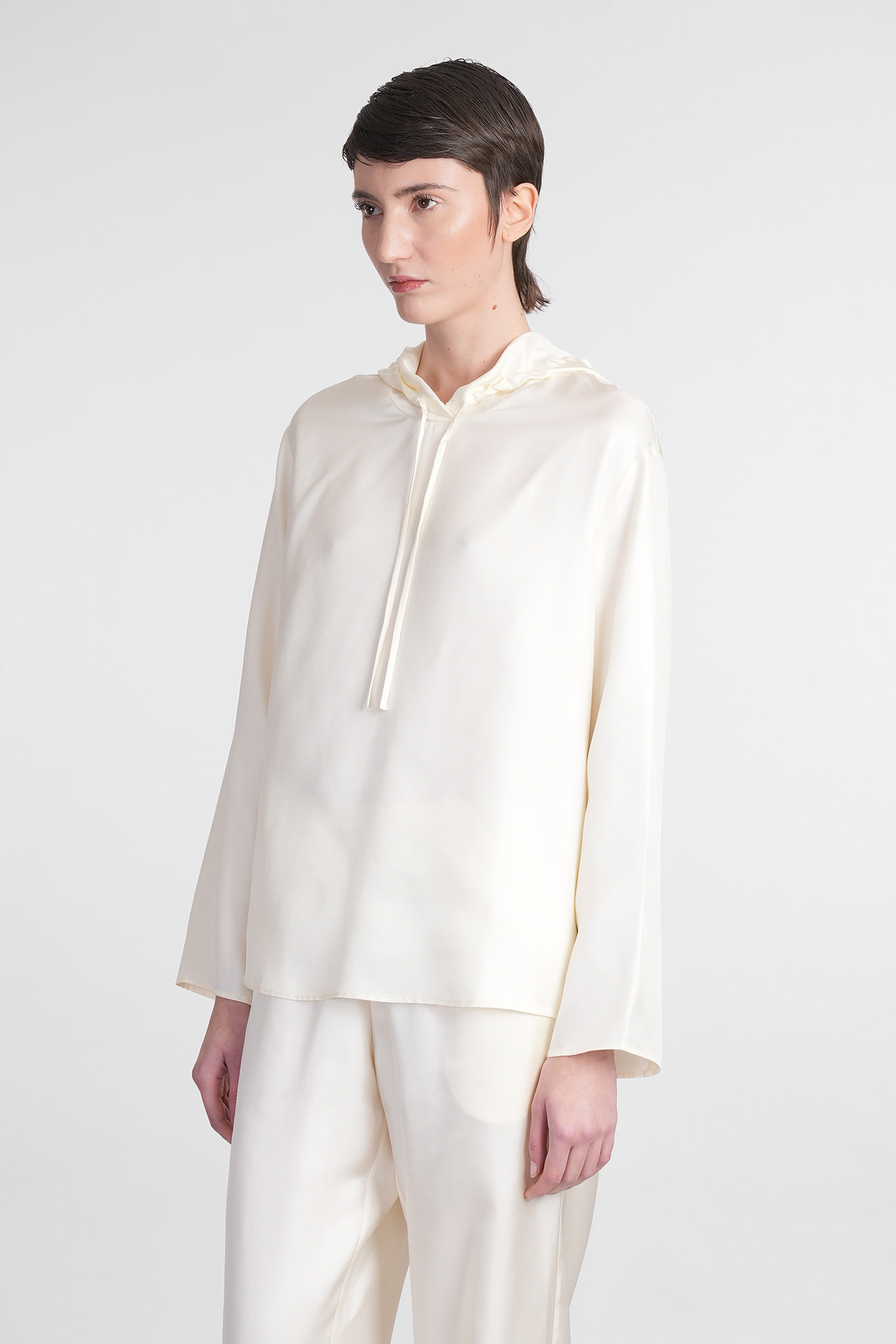Loulou Studio Ivory Hooded Blouse In Silk In Beige
