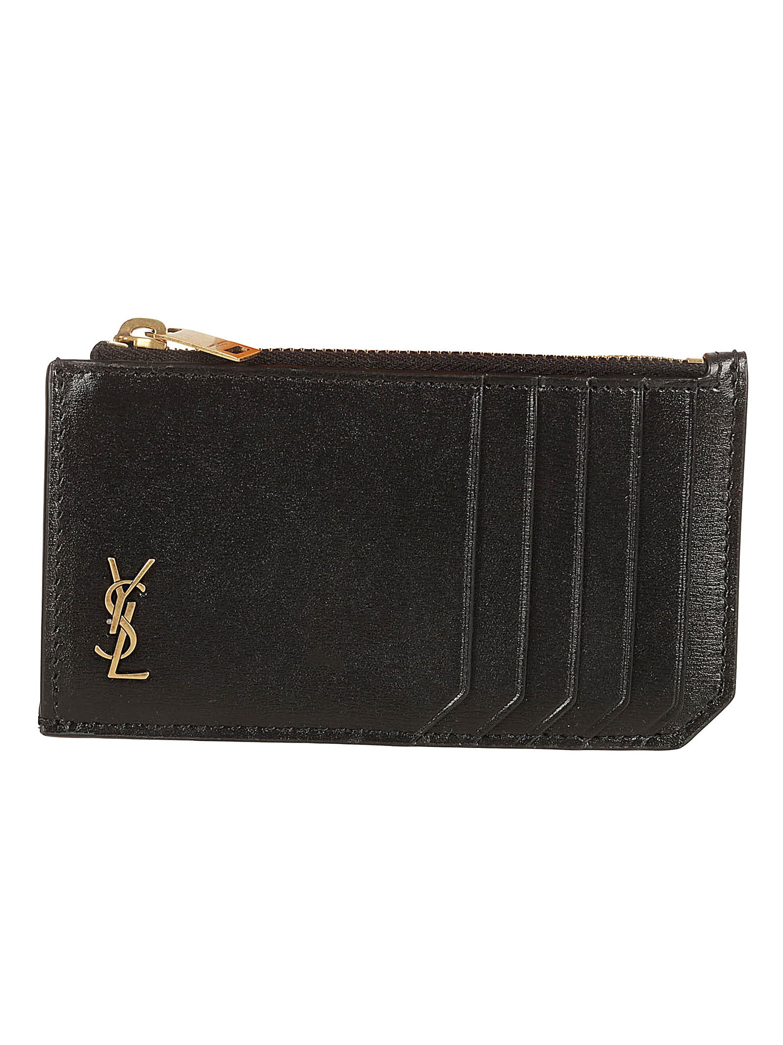 Shop Saint Laurent Logo Top Zipped Wallet In Black