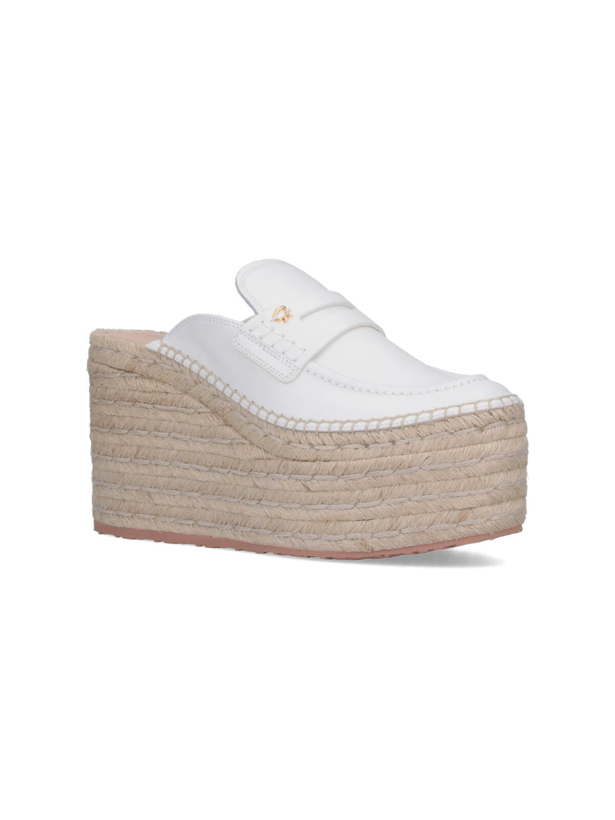 Gianvito Rossi Round Toe Platform Mules With Espadrille Sole In White