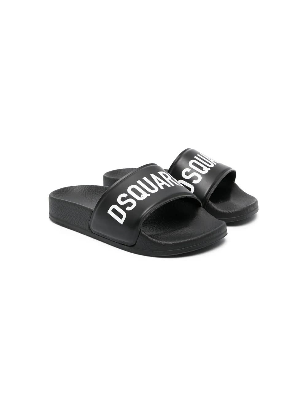 DSQUARED2 BLACK SLIPPERS WITH CONTRASTING LOGO