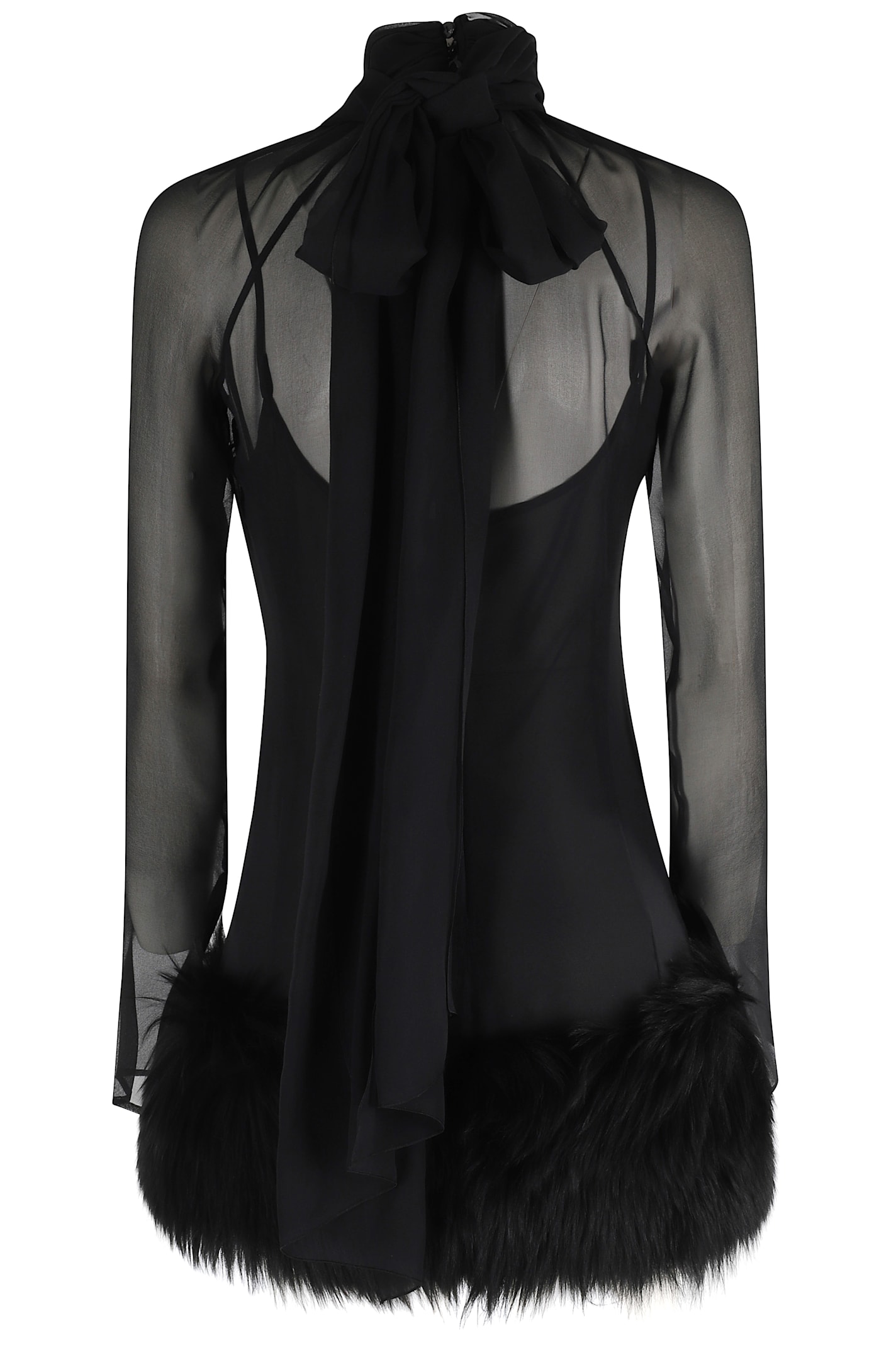 Blumarine Sheer-overlay Mini Dress In Black