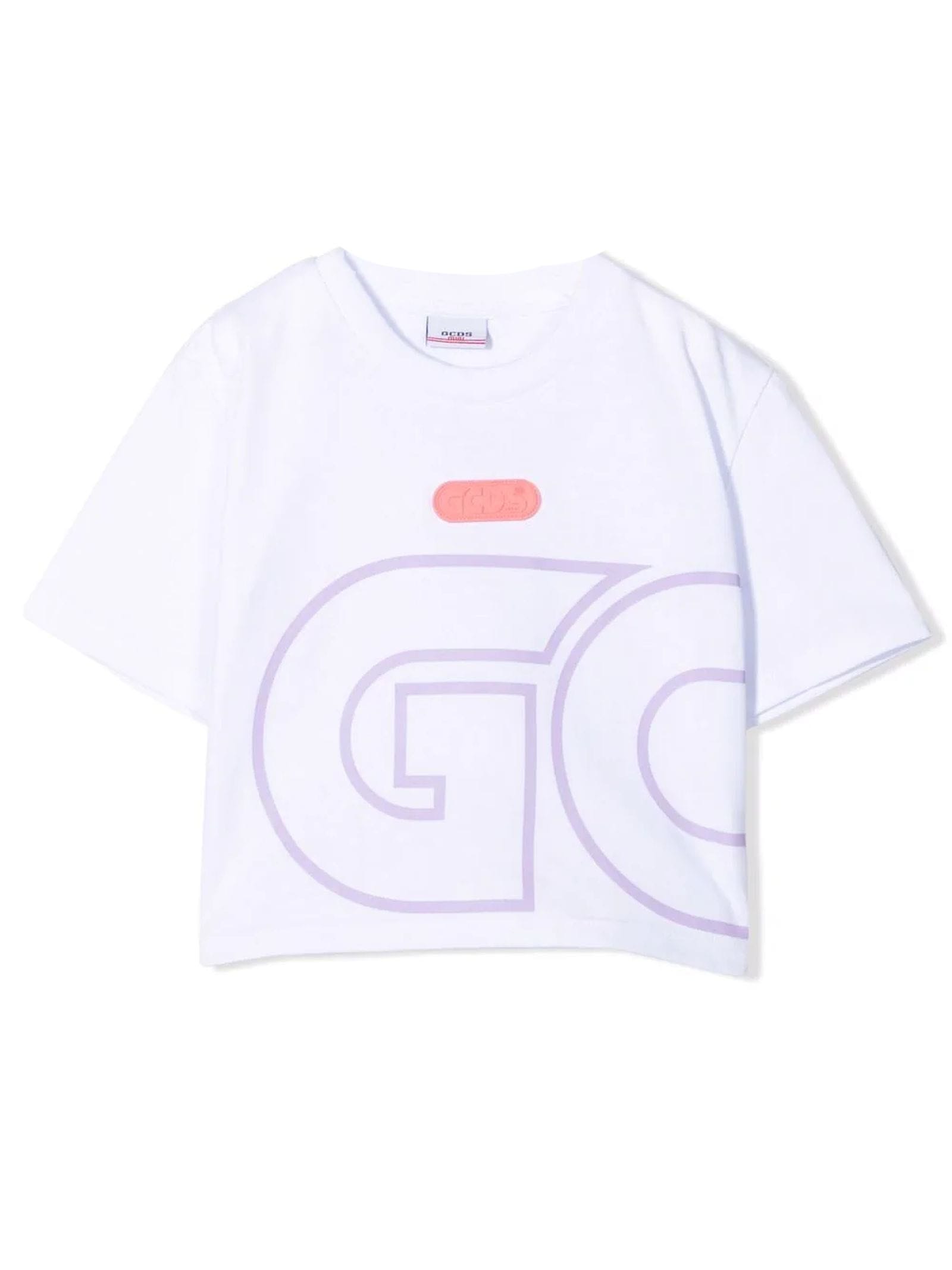 GCDS Mini White Cotton Cropped T-shirt