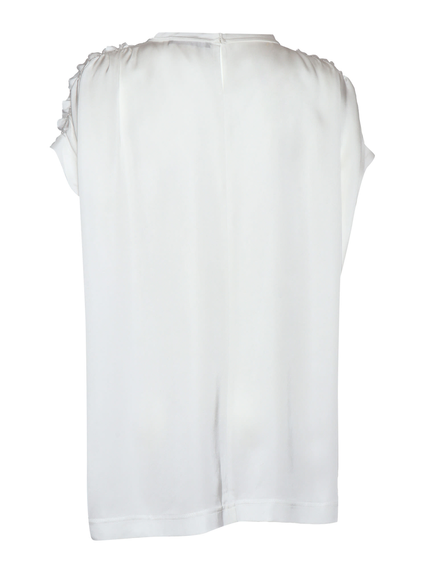 Fabiana Filippi Viscose Satin Top With Gathered Shoulder And Filo Diamante In White