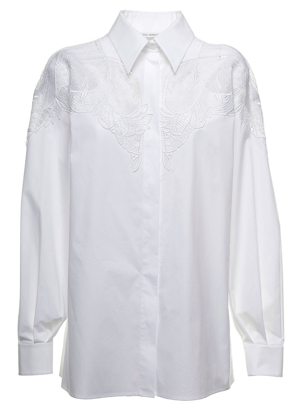 Alberta Ferretti White Cotton Popeline Shirt With Embroidered Inserts