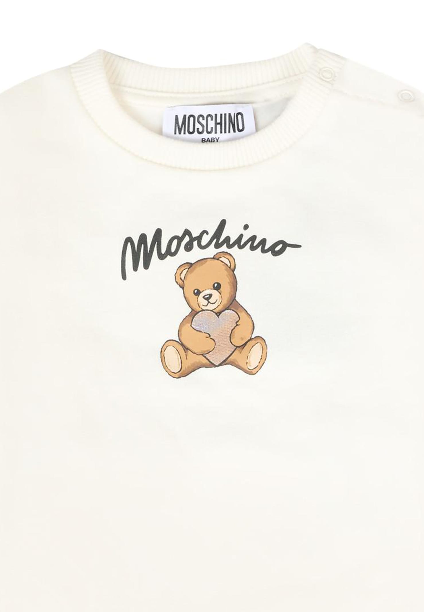 Moschino White Sweatshirt For Baby Girl With Teddy Bear In White