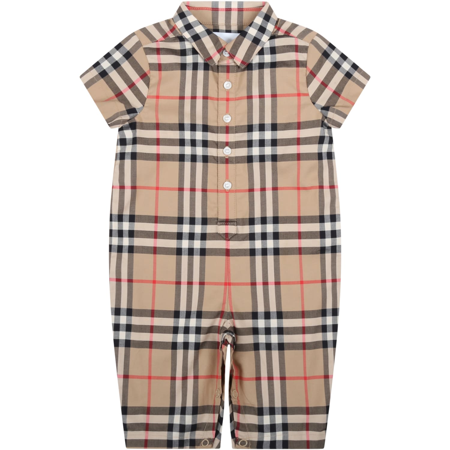 Burberry Beige Romper For Babykids With Vintage Check