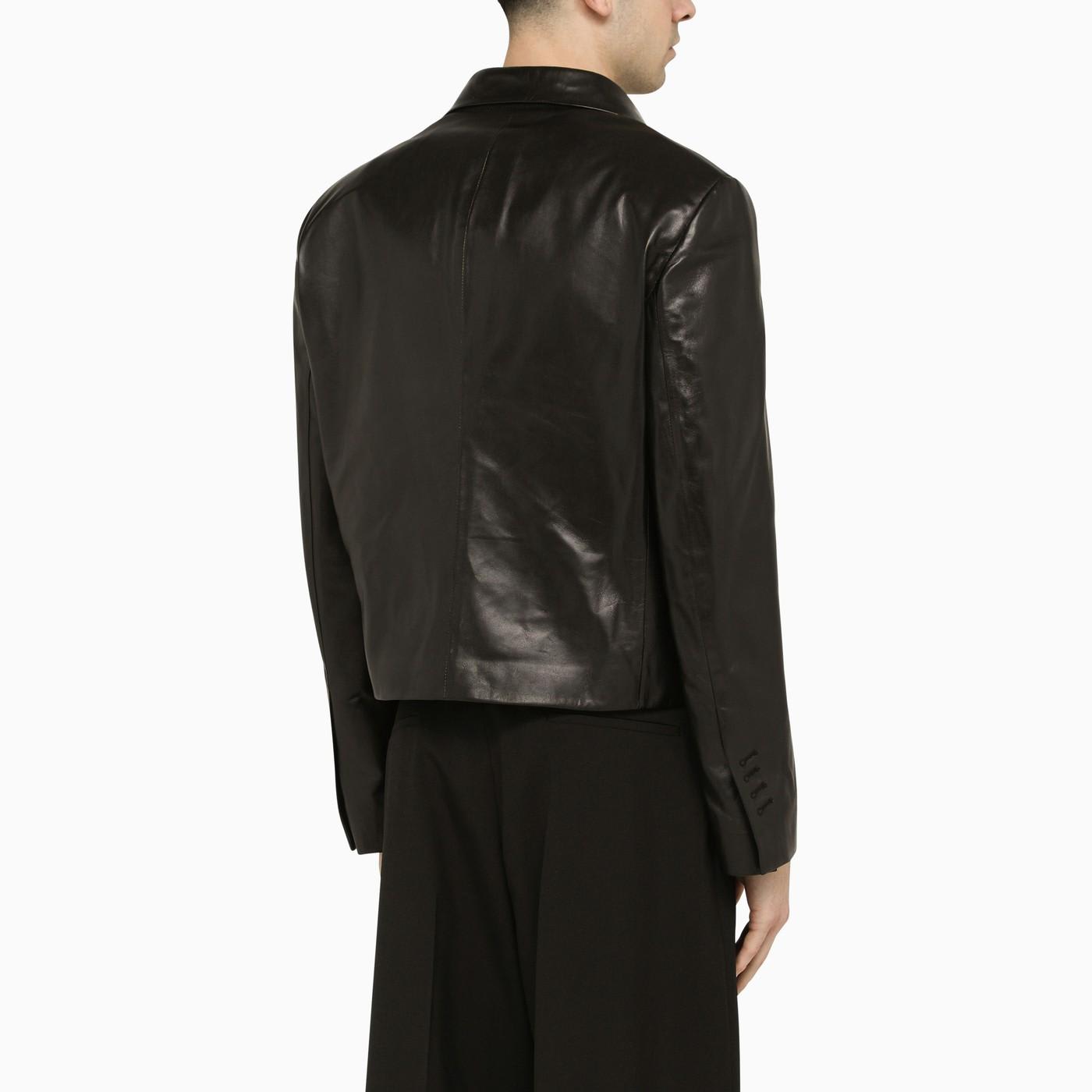 Shop Ferragamo Black Single-breasted Leather Jacket