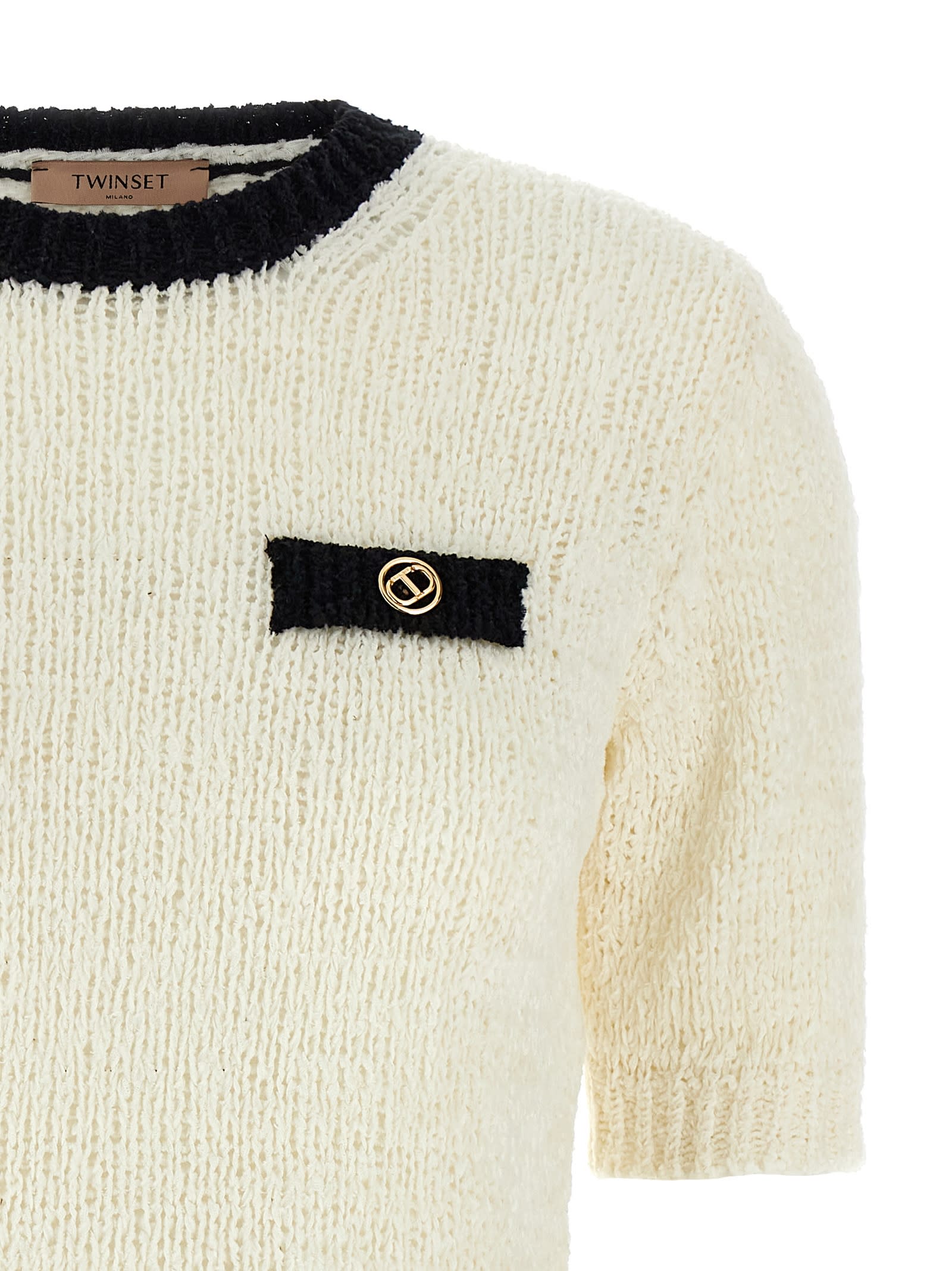 Twinset Oval T Sweater In White/black