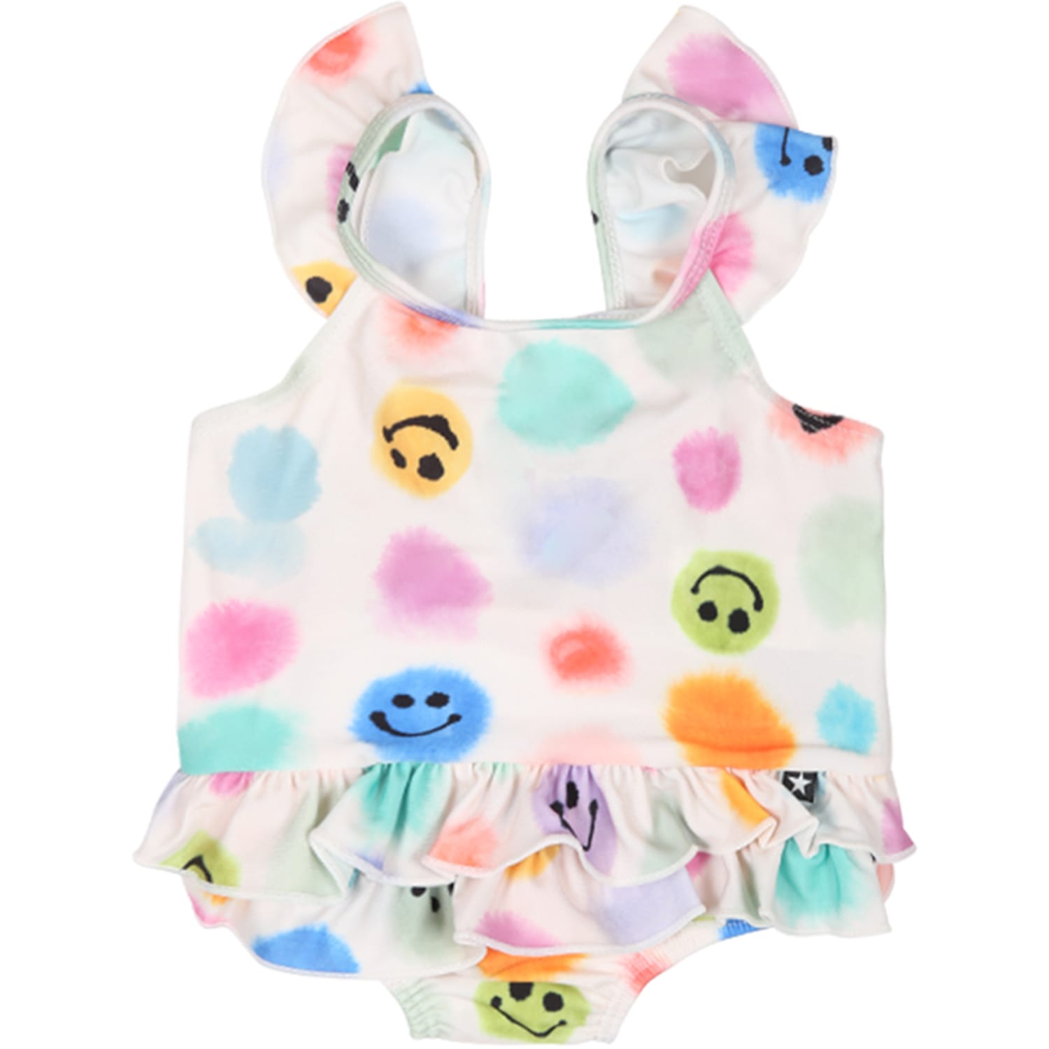 Molo Kids' White Swimsuit For Baby Girl With Polka Dots And Smile In Multicolor