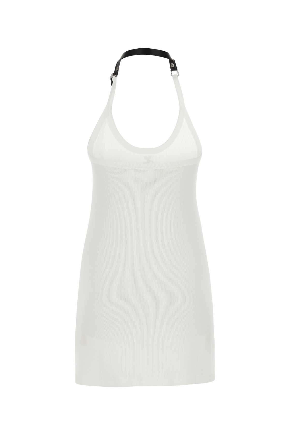 Shop Courrèges White Stretch Cotton Fitted Mini Dress In Heritagewhite