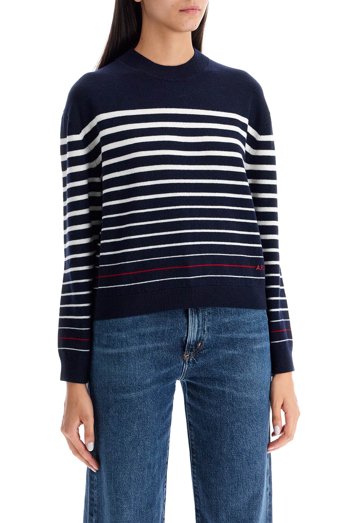 Shop Apc Striped Wool Billie Pullover In Dark Navy (blue)