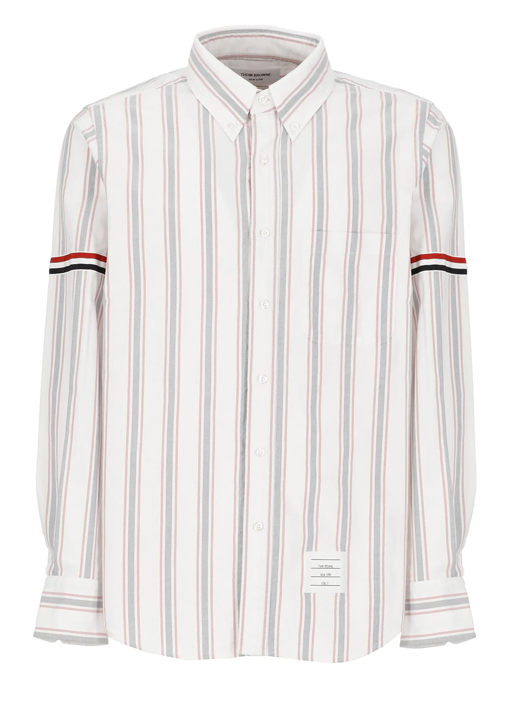 Thom Browne Straight Fit Stripe Grosgrain Band Button-down Shirt In White