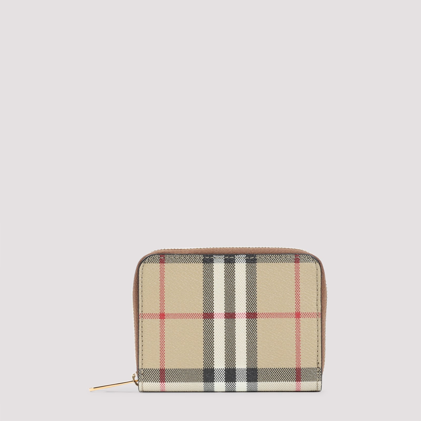 Burberry Structured Check Pattern Wallet With Zip Closure In Brown