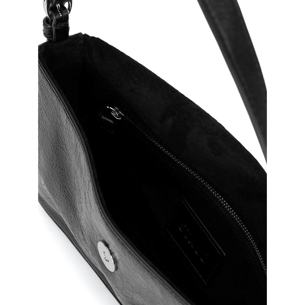 Staud Harlow Crinkled Leather Shoulder Bag In Black