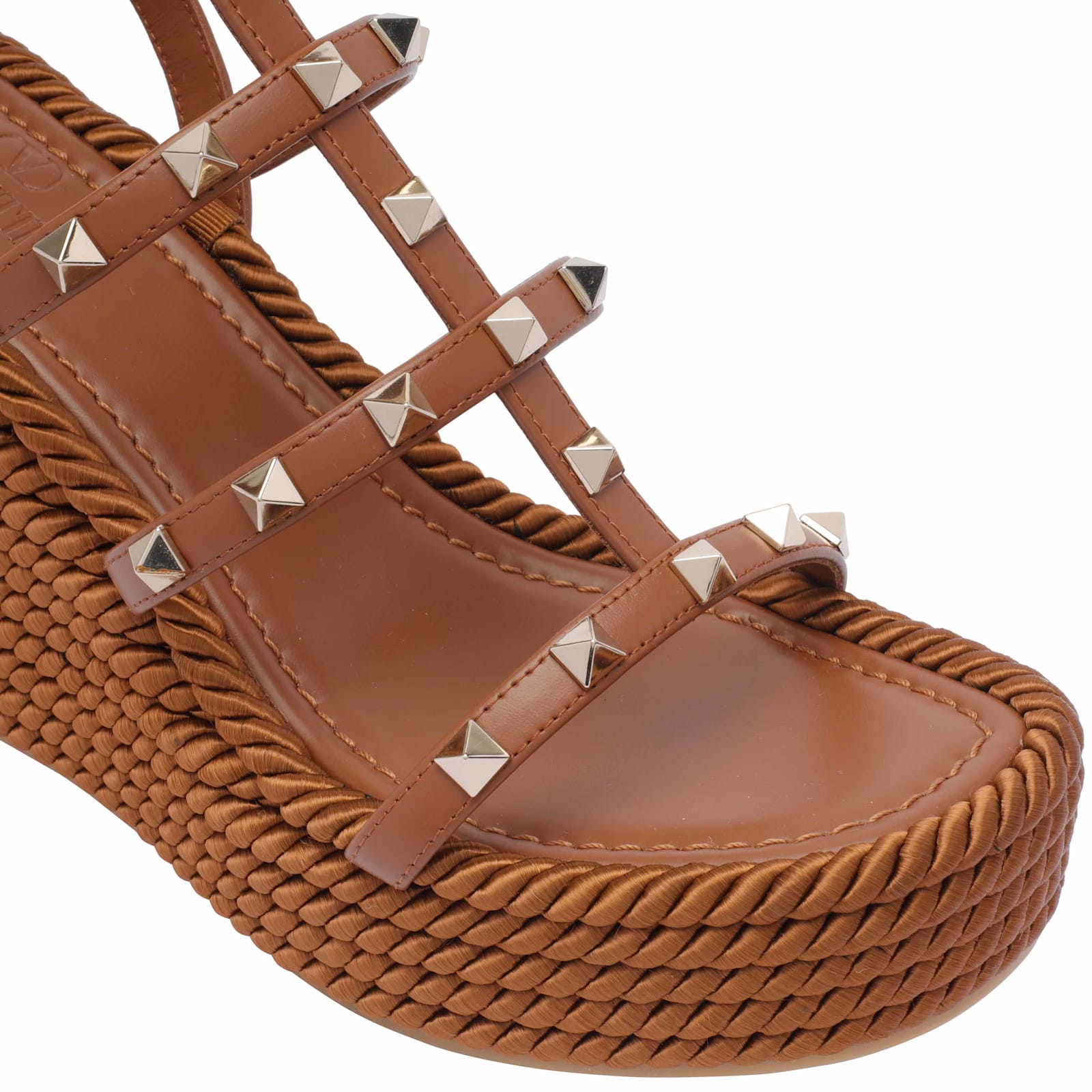 Valentino Rockstud Torchon 105 Leather Espadrille Wedge Sandals