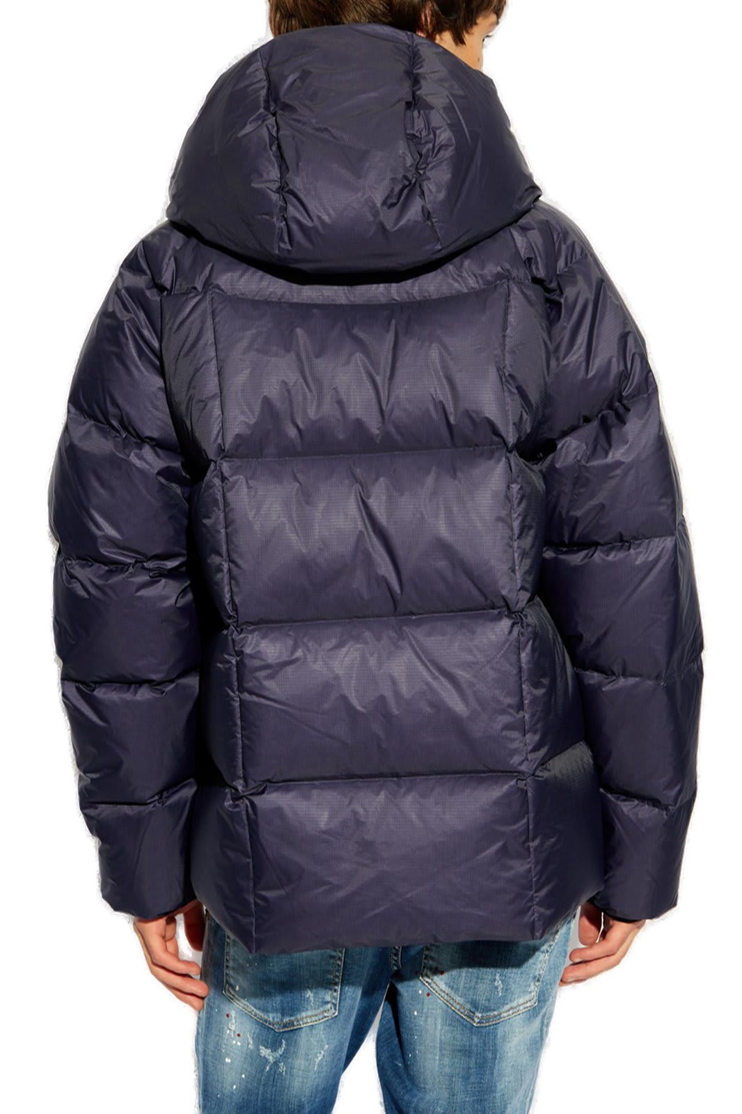Dsquared2 Quilted Puff Coat With Hood And Relaxed Fit In Blue