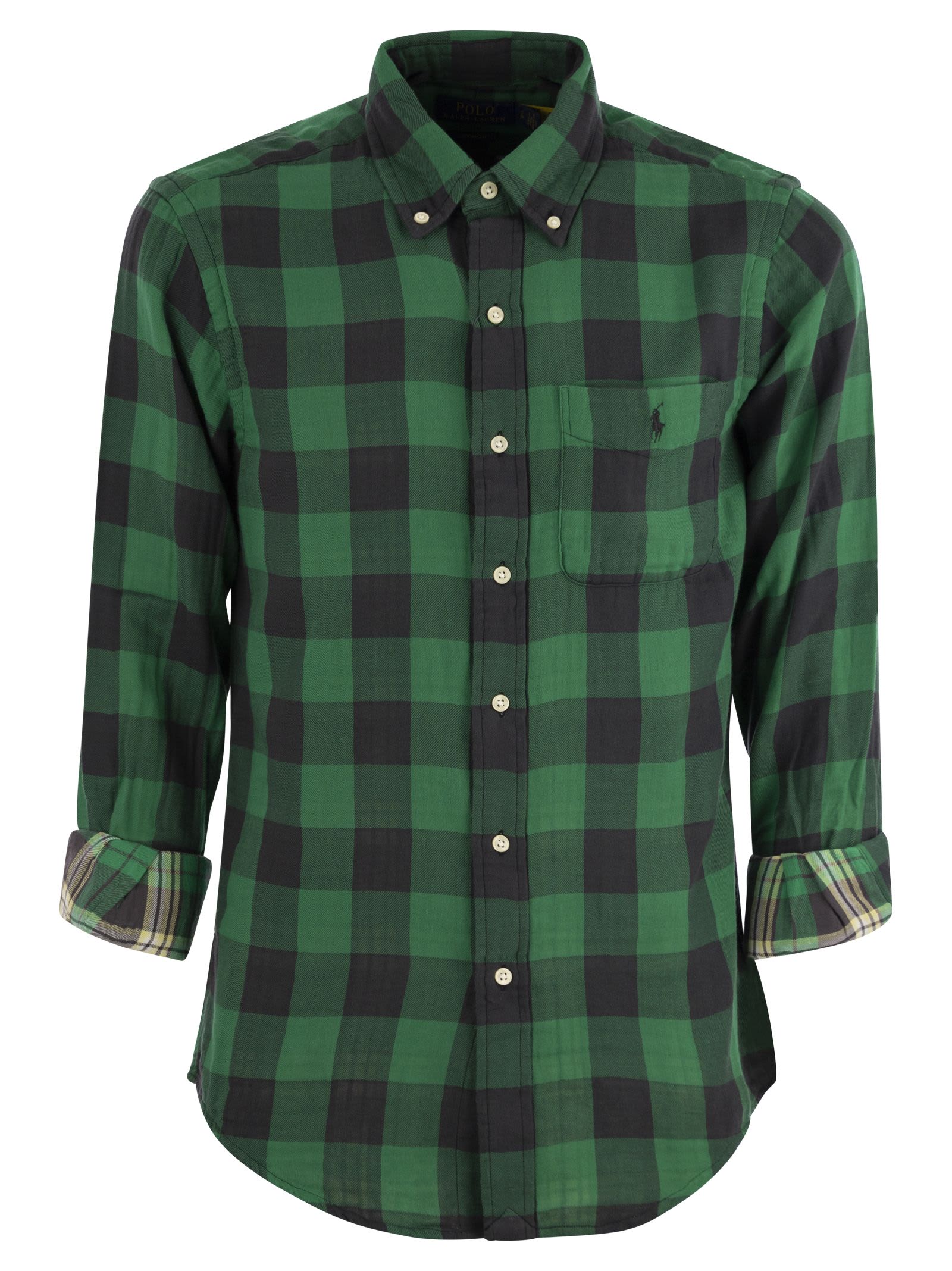 Shop Polo Ralph Lauren Custom-fit Checked Shirt In Green/black