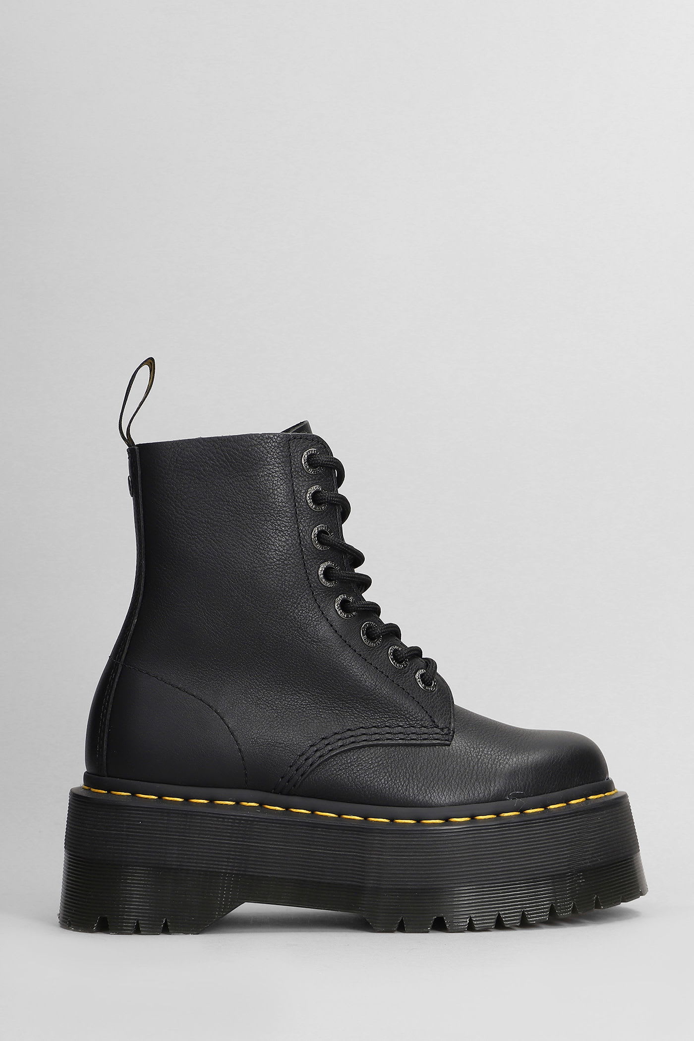 Dr. Martens 1460 Pascal Max Combat Boots In Black Leather In Black