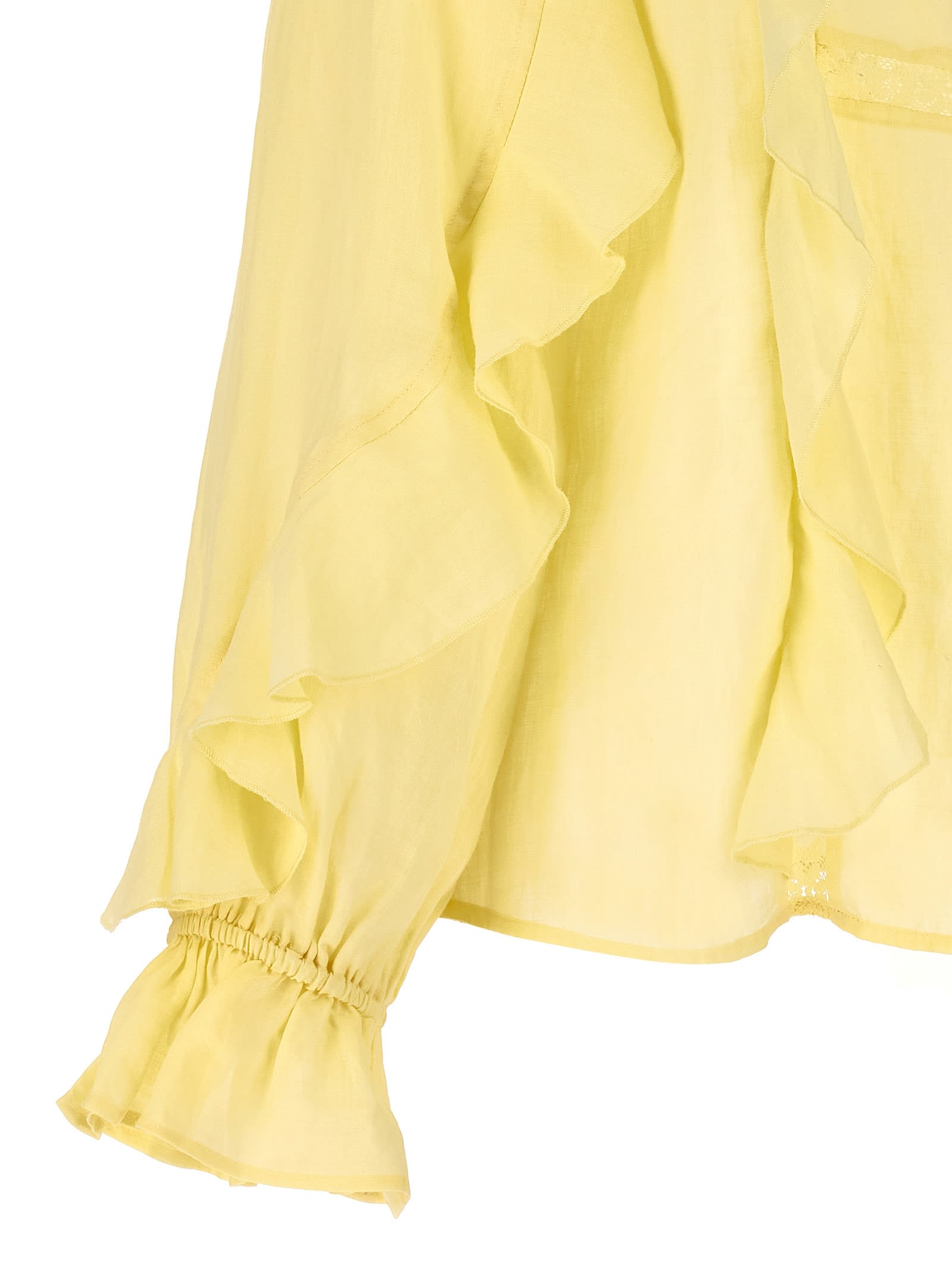 Shop Twinset Embroidery Ruffle Blouse In Yellow