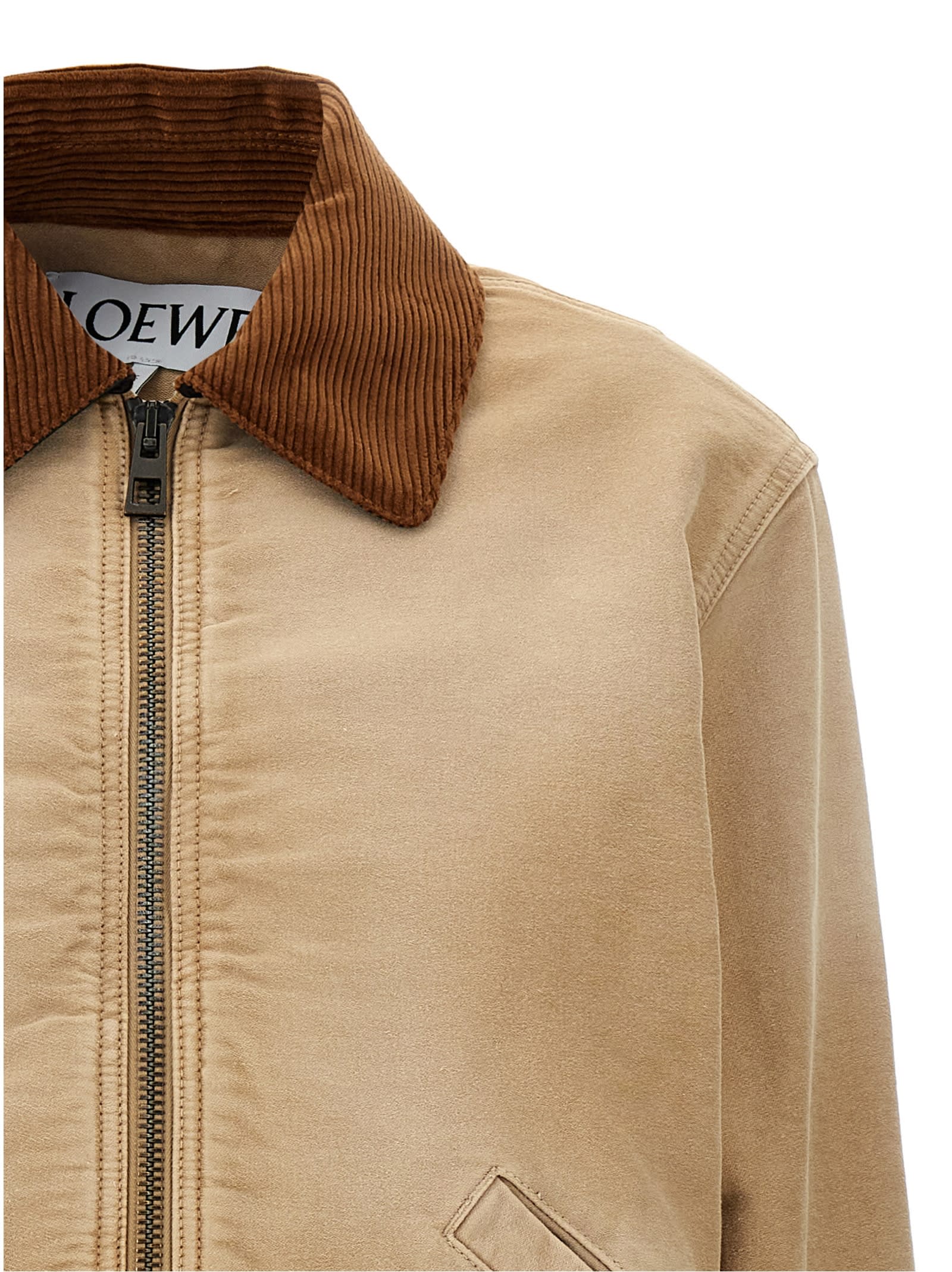 Shop Loewe Satin Velvet Collar Jacket In Beige