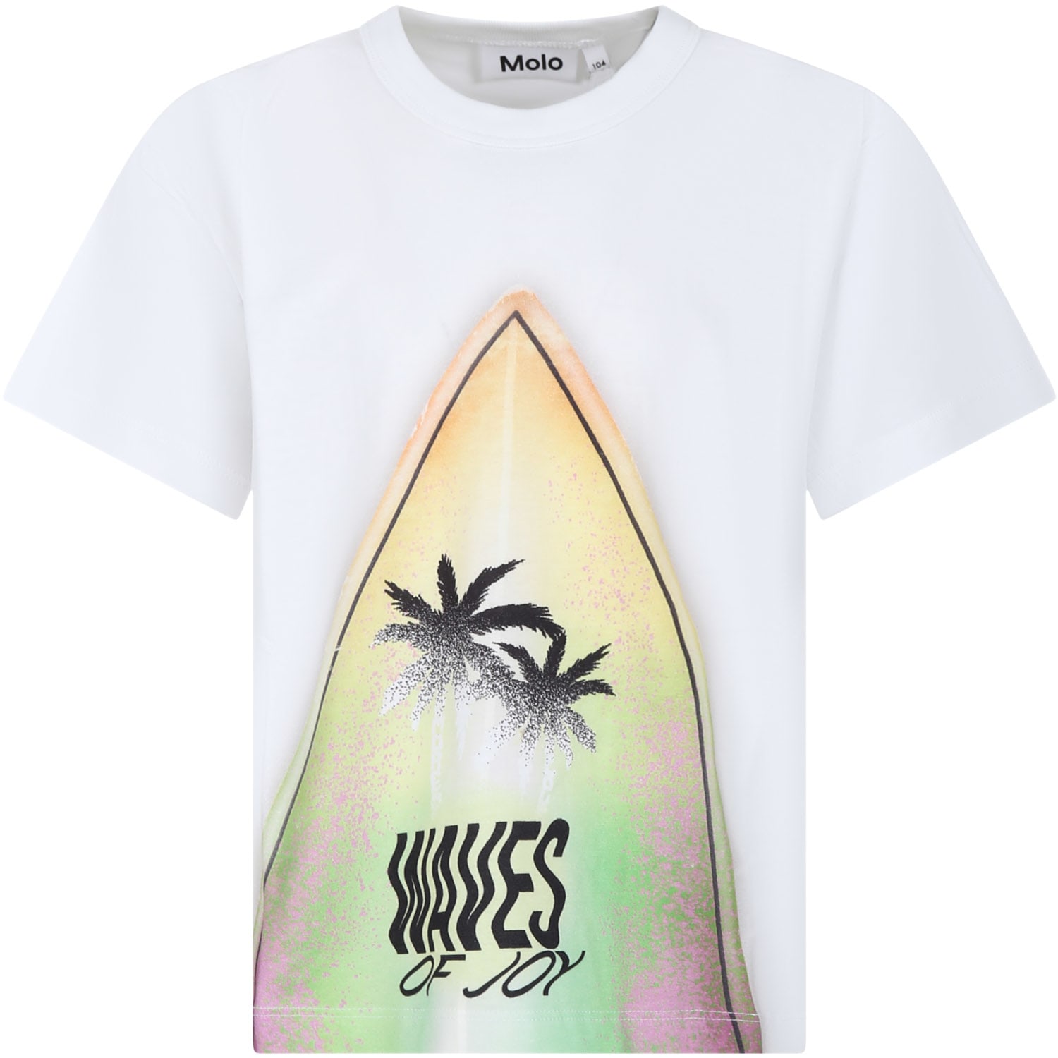 Molo Kids' White T-shirt For Boy With Surfboard Print
