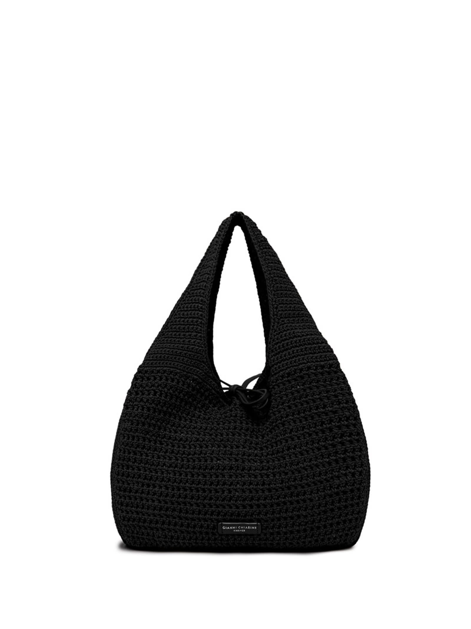 Shop Gianni Chiarini Euforia Black Shopping Bag In Crochet Fabric In Nero