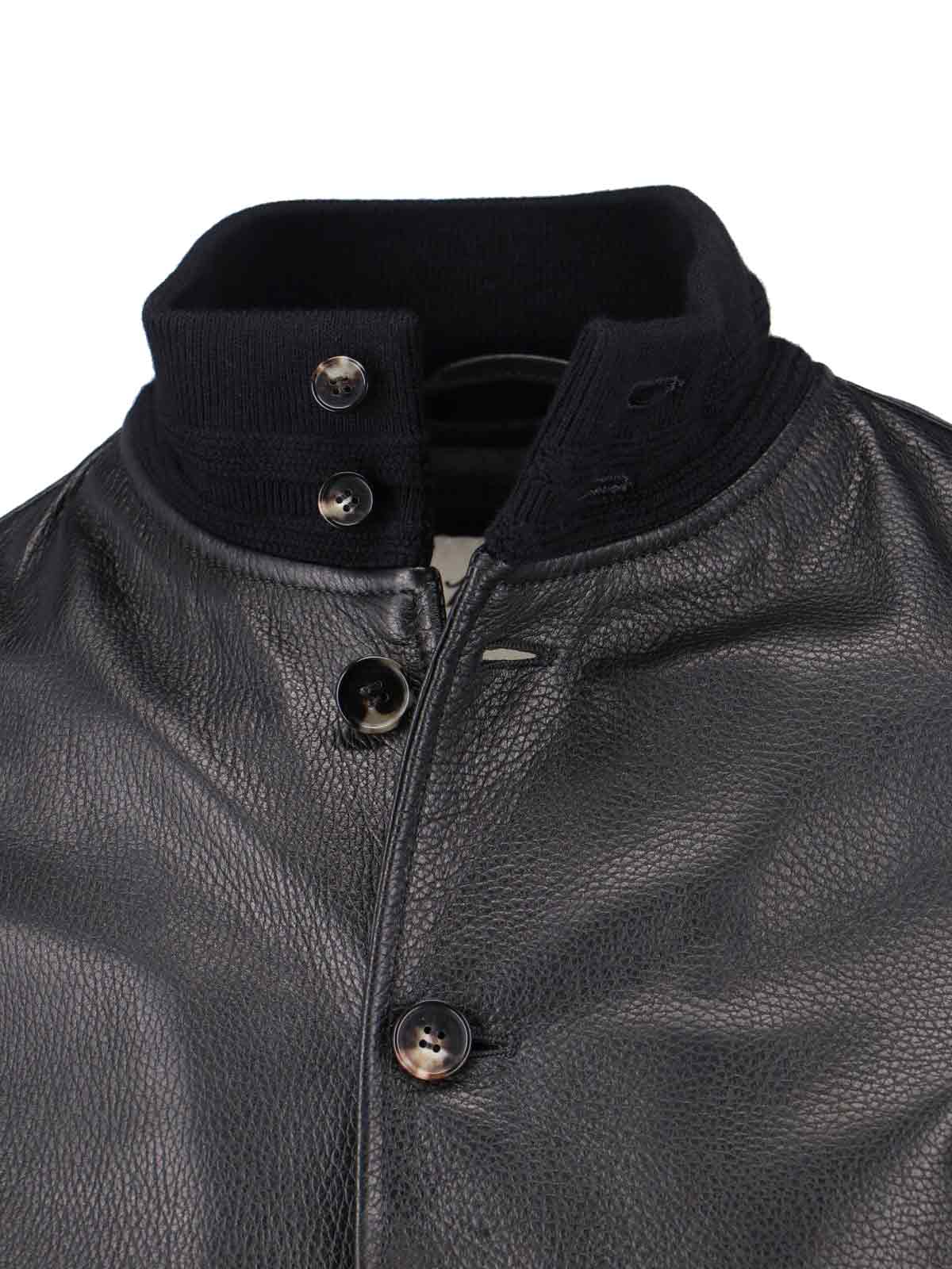 Valstar Textured Black Leather Jacket With Cashmere Ribbed Collar In Black