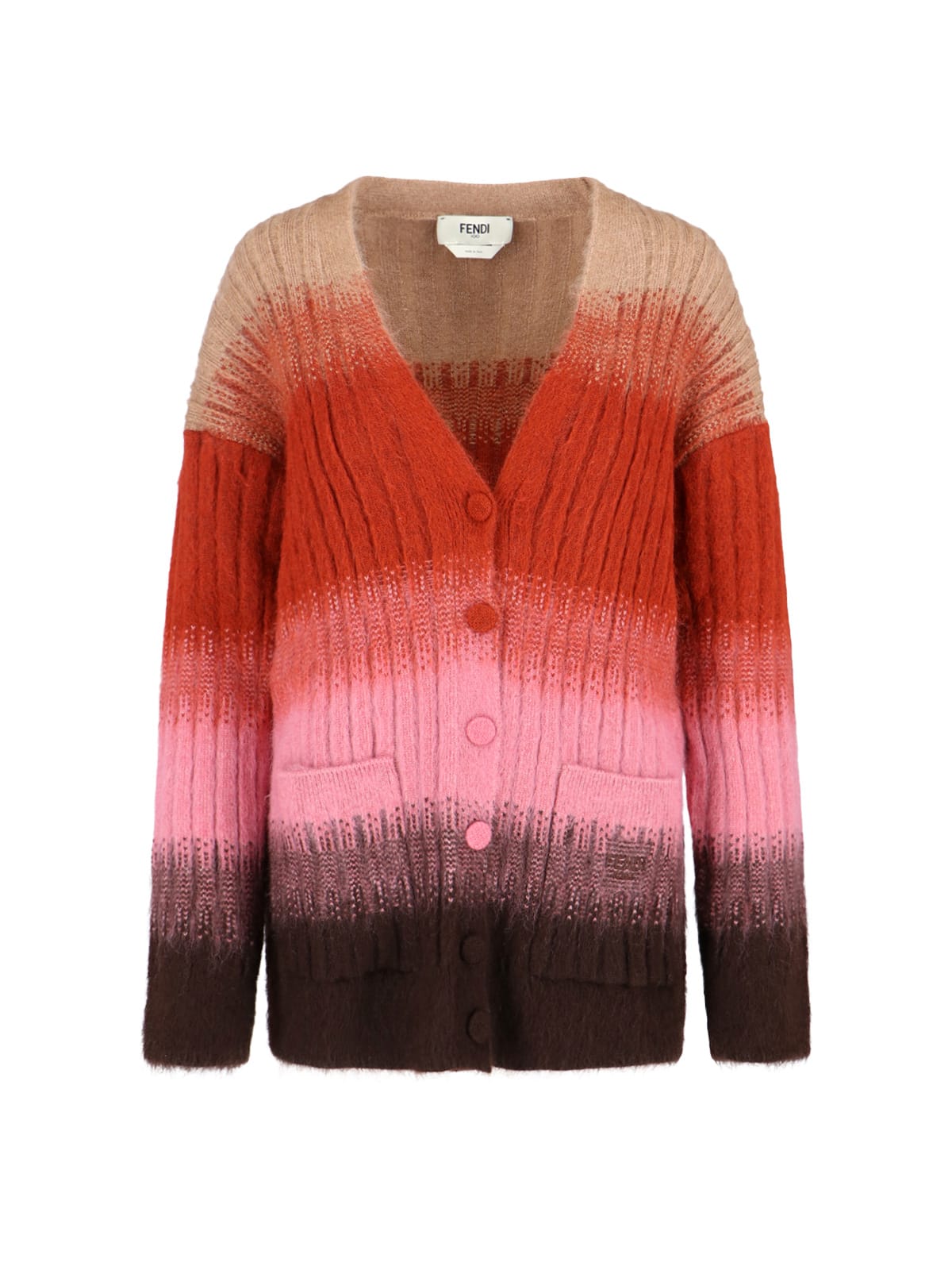 Fendi Gradient Knit Cardigan Featuring Front Pockets In Multi
