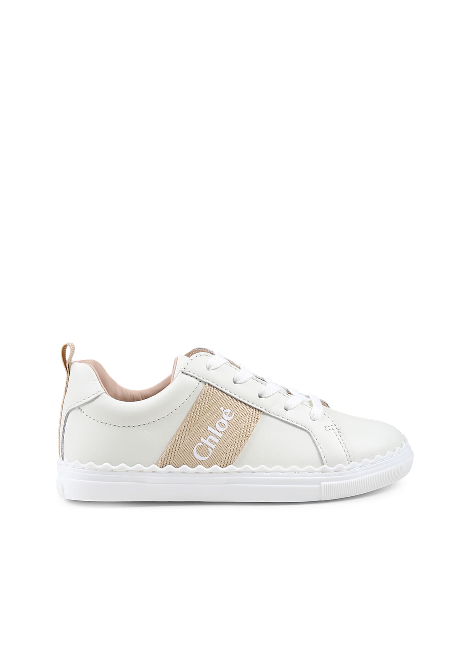 Shop Chloé Ivory Sneakers For Girl With Logo