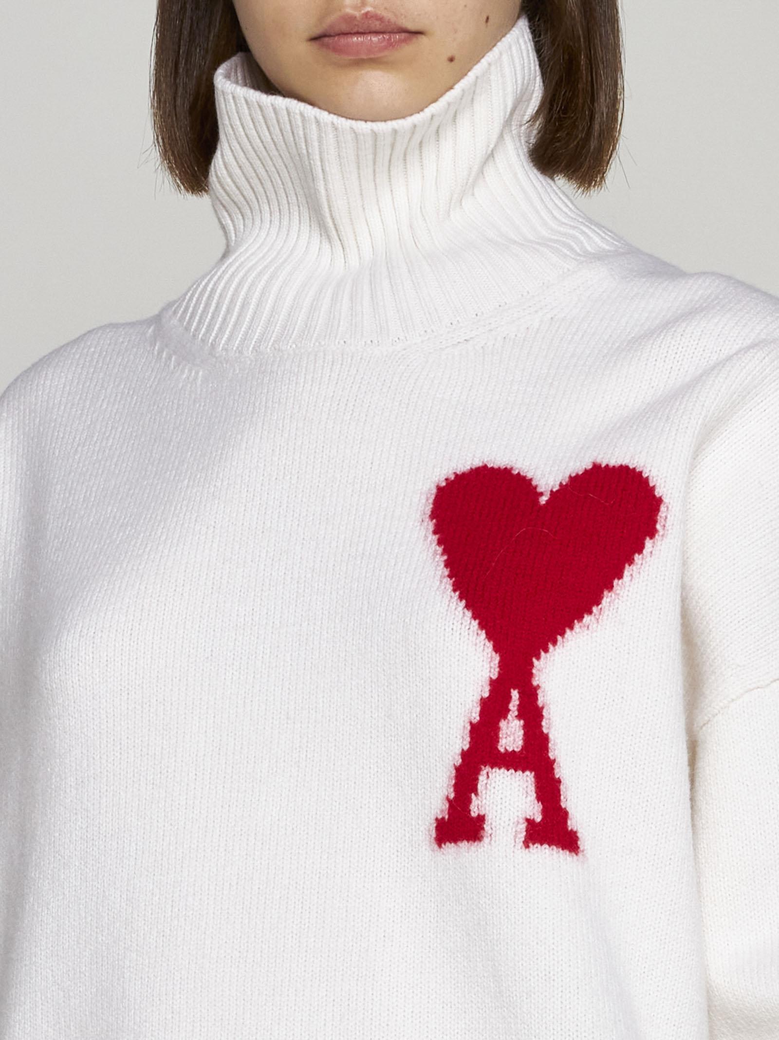 Shop Ami Alexandre Mattiussi Logo Wool Turtleneck In Off White/red