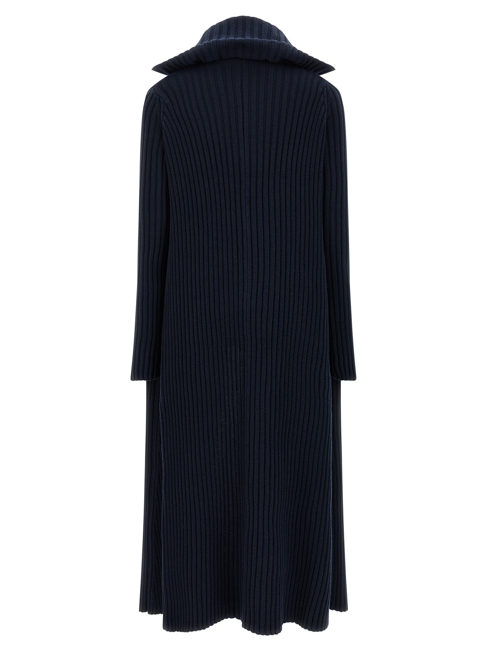 Balenciaga Long Ribbed Cardigan High Collar In Blue