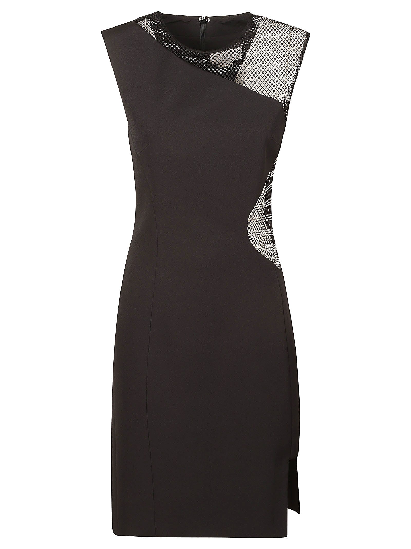 Shop Genny Rear Zip Lace Paneled Sleeveless Dress In Black