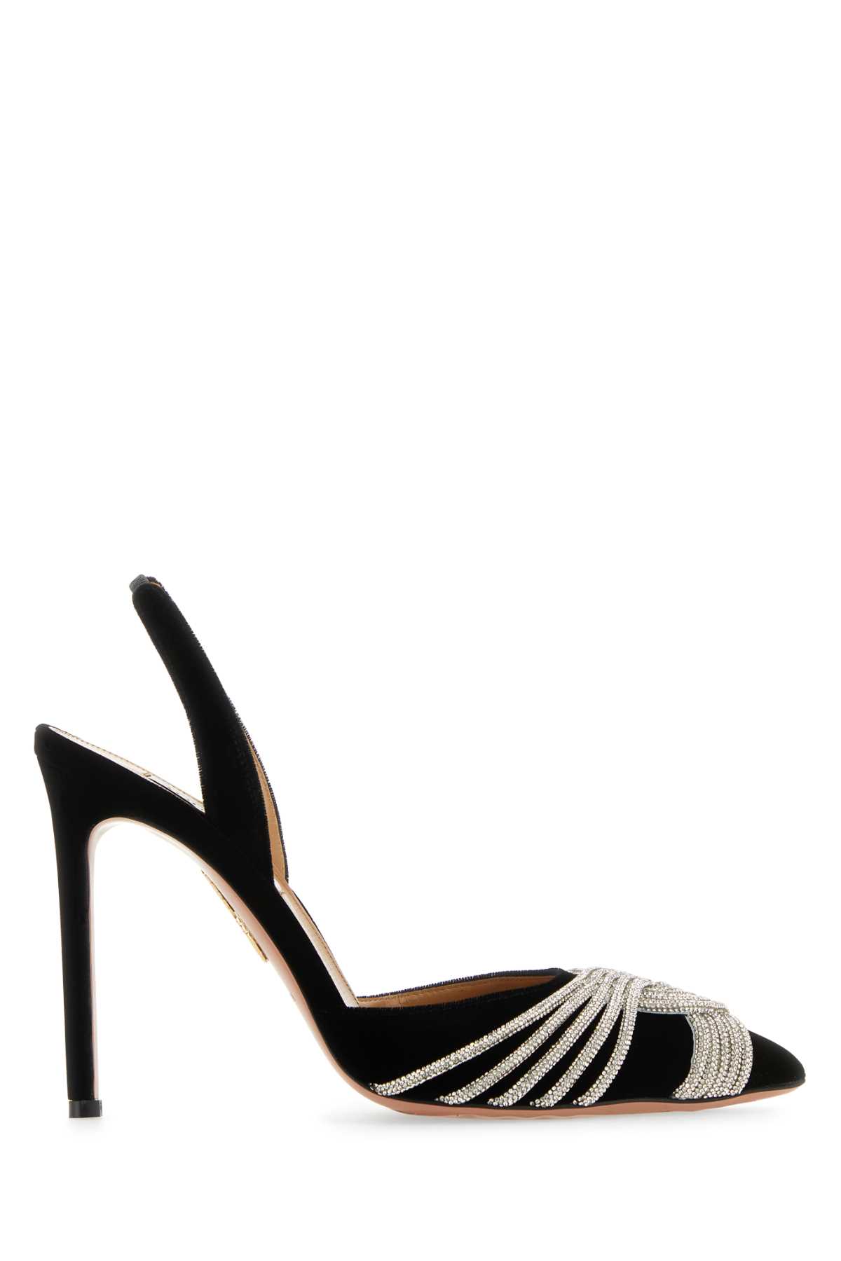 Shop Aquazzura Embellished Velvet Gatsby Sling 105 Pumps In Black