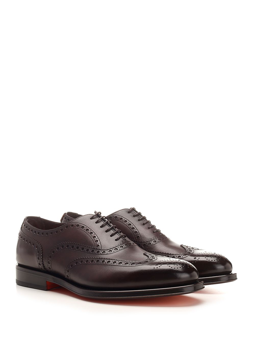 Shop Santoni Leather Oxford Brogue Lace-up In Brown