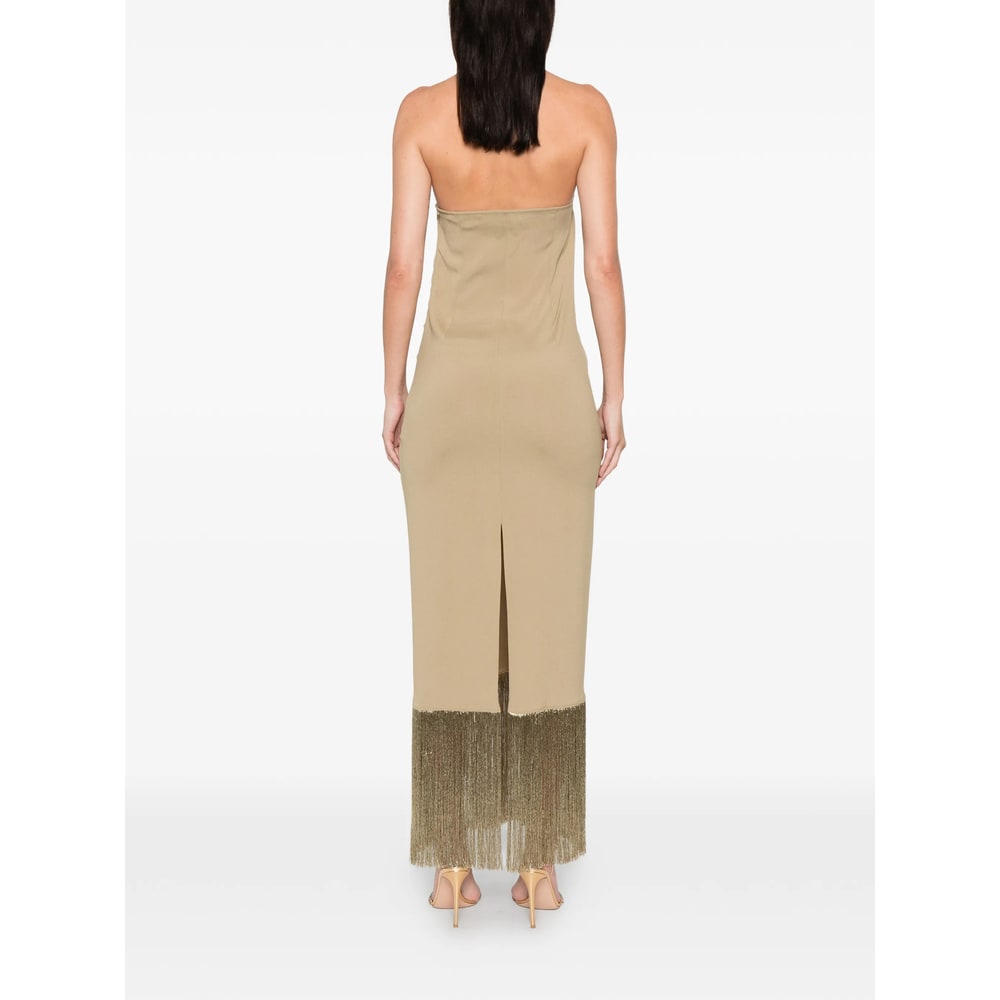 Taller Marmo Fringed-trim Halterneck Maxi Dress In Neutral