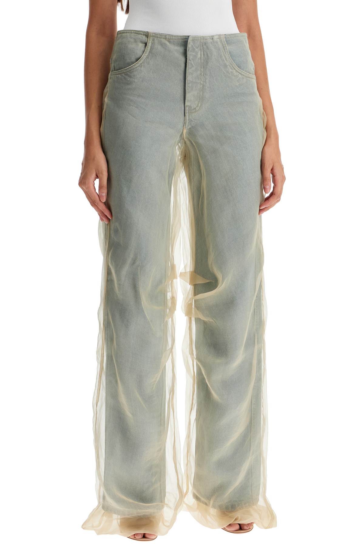 Shop Christopher Esber Silk Organza Layered Jeans With A Touch In Stone Blue/ Sand (blue)