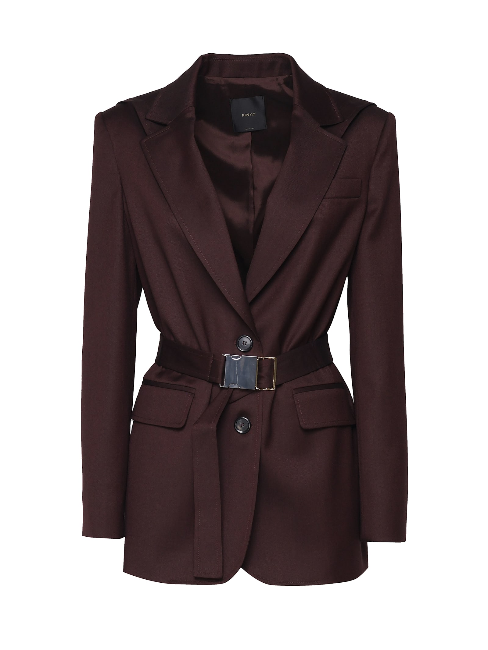 Shop Pinko Flannel Jacket With Technical Belt At The Waist In Bordeaux