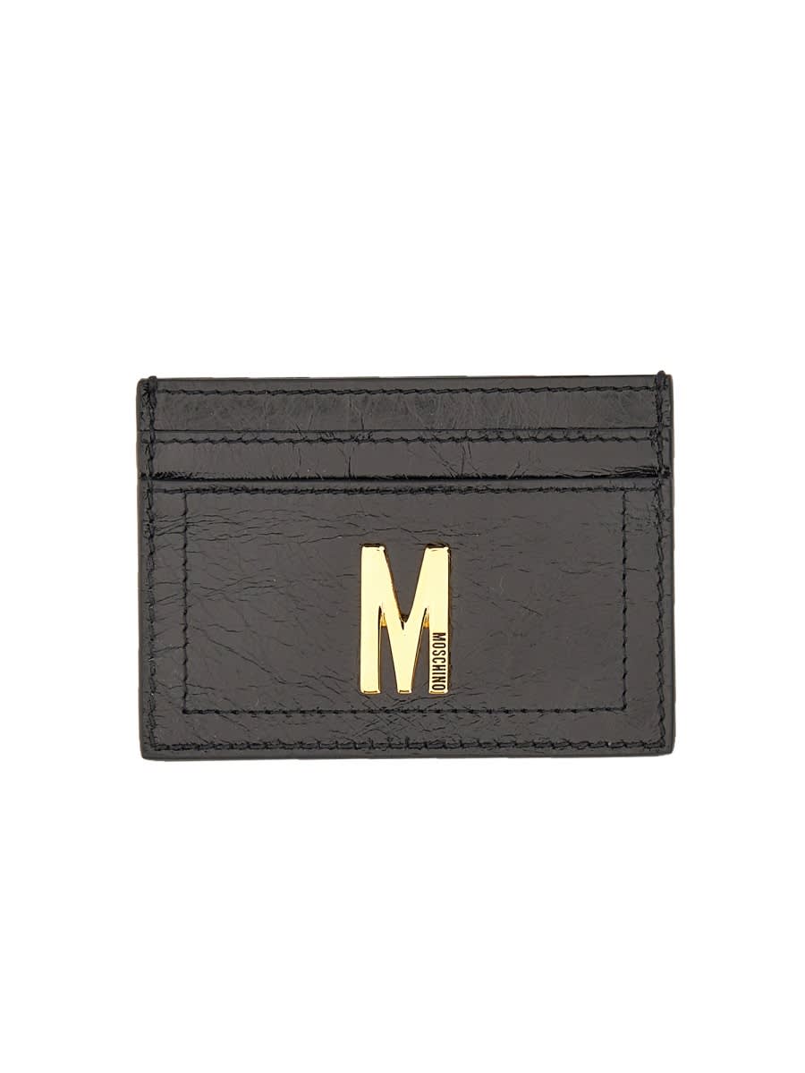Shop Moschino Card Holder With Gold Plaque In Black