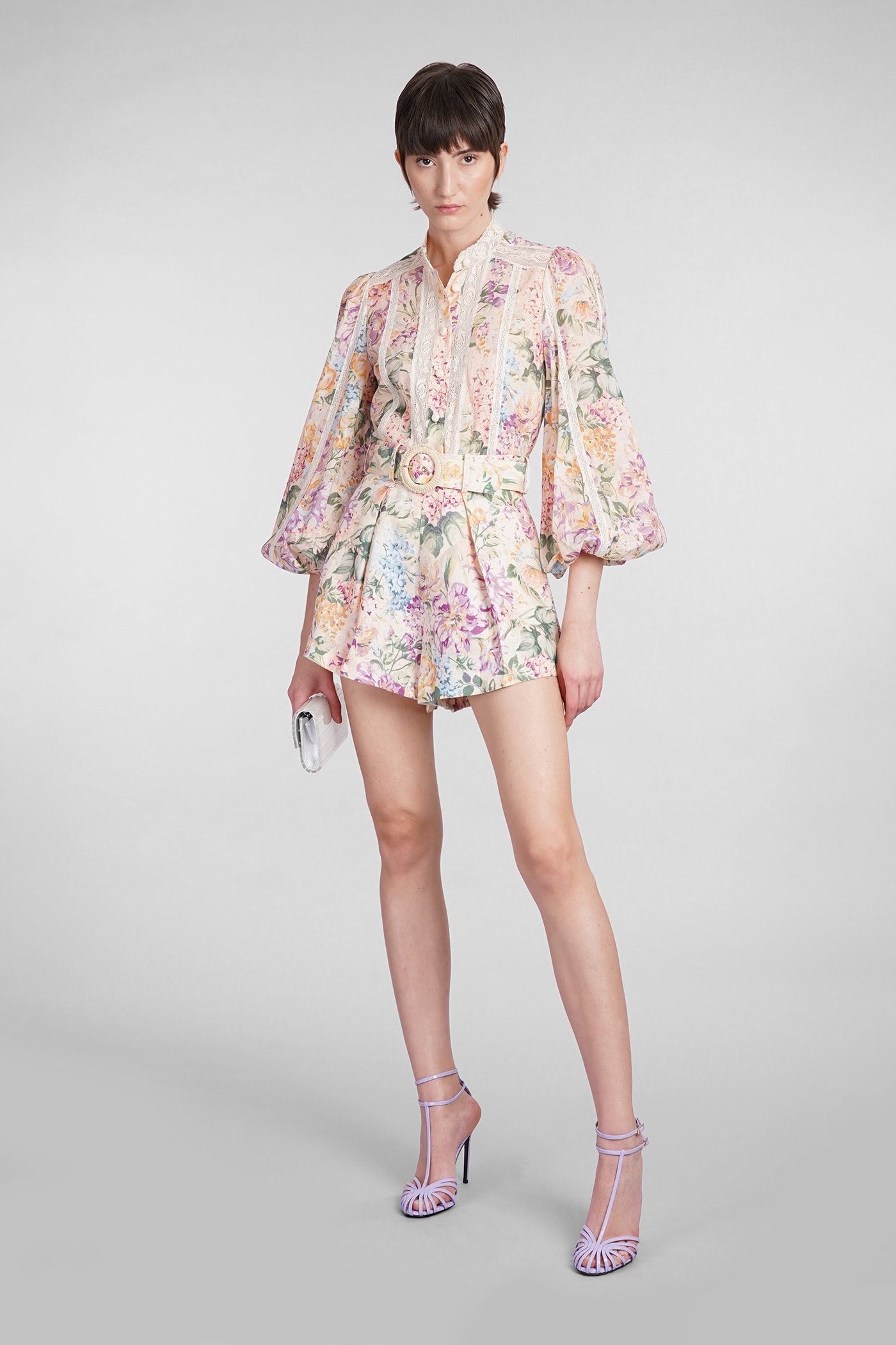 Shop Zimmermann Shorts In Multicolor Linen In Multicolour