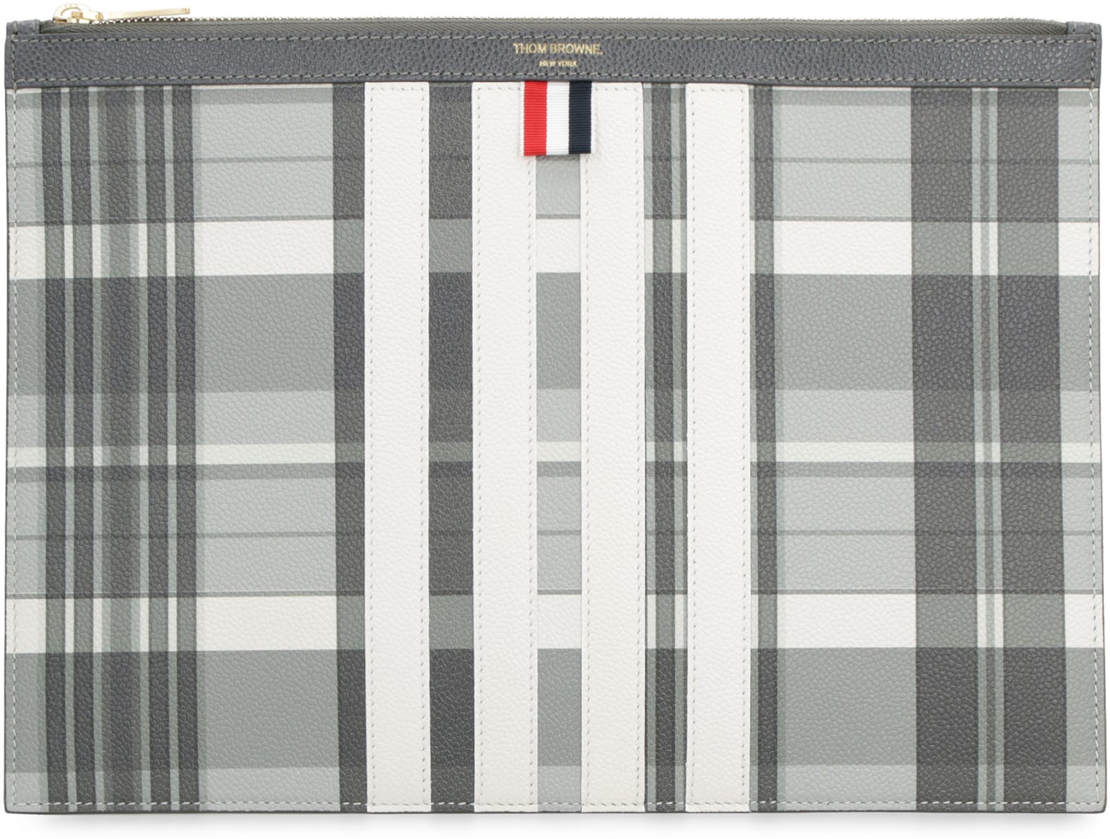 Thom Browne Grainy Leather Pouch In Grey