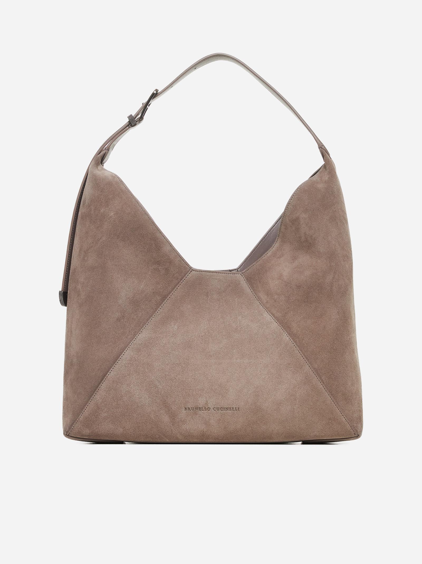 Shop Brunello Cucinelli Suede Hobo Bag In Brown