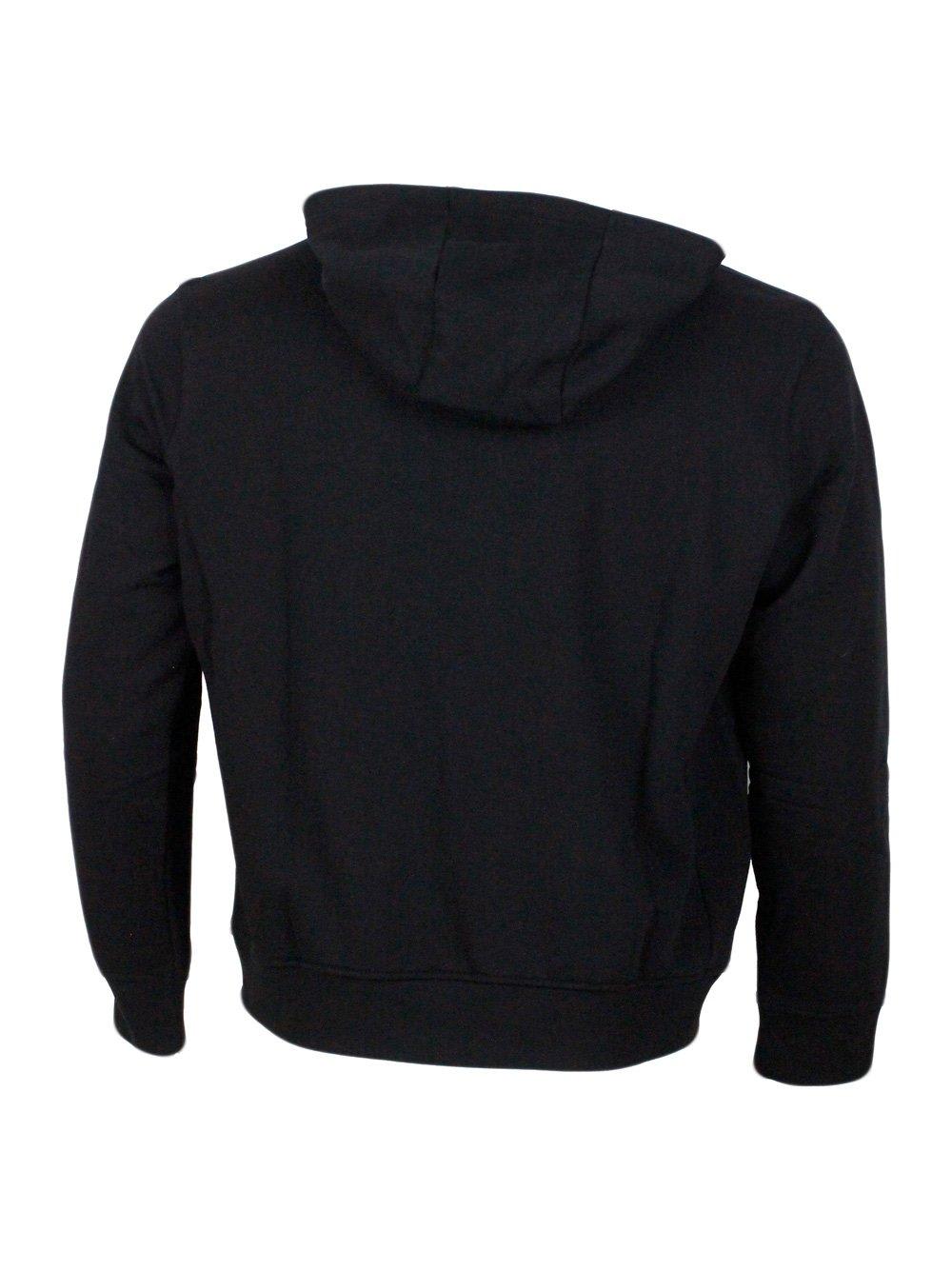 Shop Armani Collezioni Logo Printed Zipped Drawstring Hoodie In Black