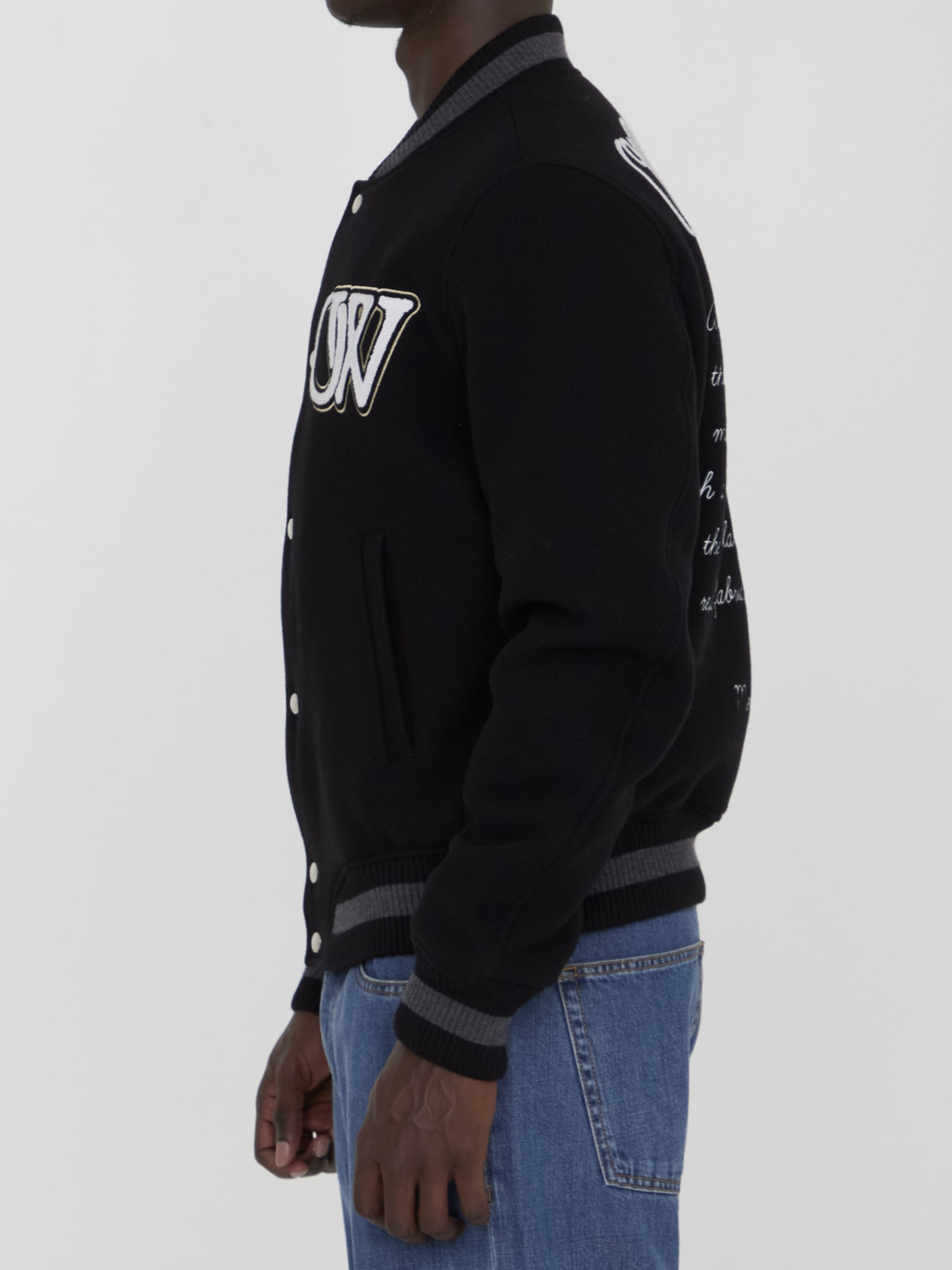 Shop Off-white Varsity Bomber Jacket In Black