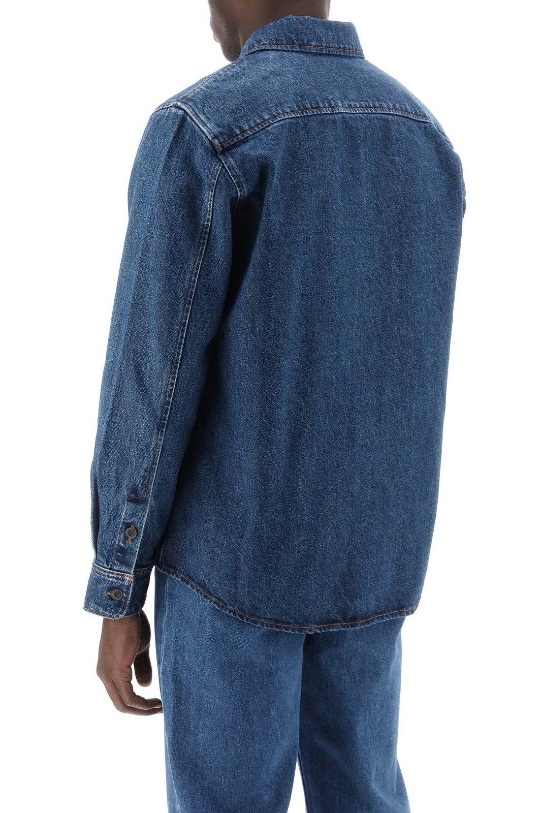 Shop Apc Logo Embroidered Buttoned Denim Shirt In Blue