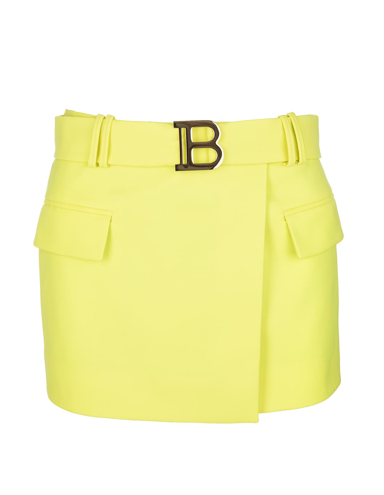 Balmain Low Waist Short Skirt In Yellow Wool